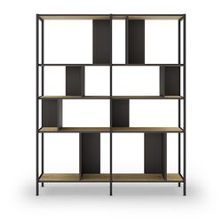 Librería, 144 x 35 x 175 cm, de madera y metal en negro y color roble | Colección Alabama