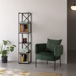 Librería, 36 x 39 x 179 cm, de madera y metal en negro y color crema | Colección Anya
