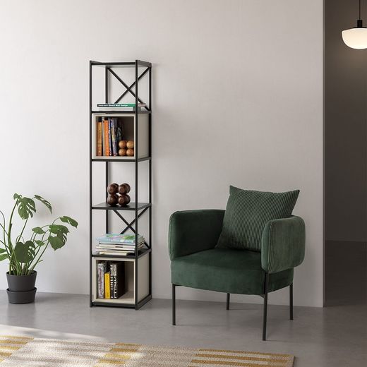 Librería, 36 x 39 x 179 cm, de madera y metal en negro y color crema | Colección Anya