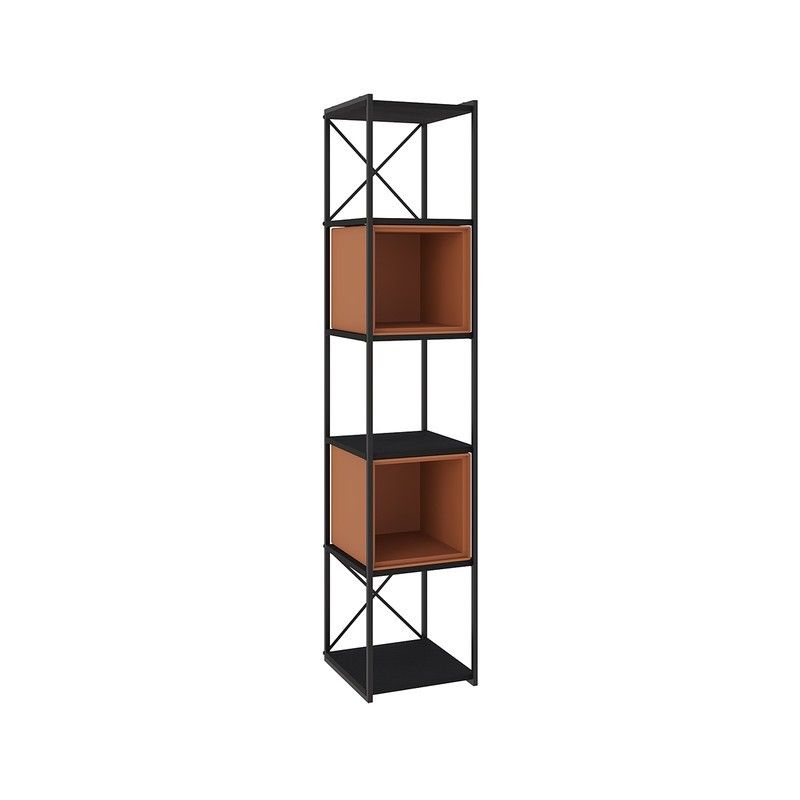 Librería, 36 x 39 x 179 cm, de madera y metal en negro y terracota | Colección Anya