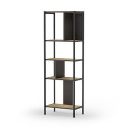 Librería, 58 x 35 x 175 cm, de madera y metal en negro y color roble | Colección Alabama