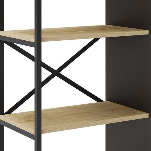 Librería, 58 x 35 x 175 cm, de madera y metal en negro y natural | Colección Ara
