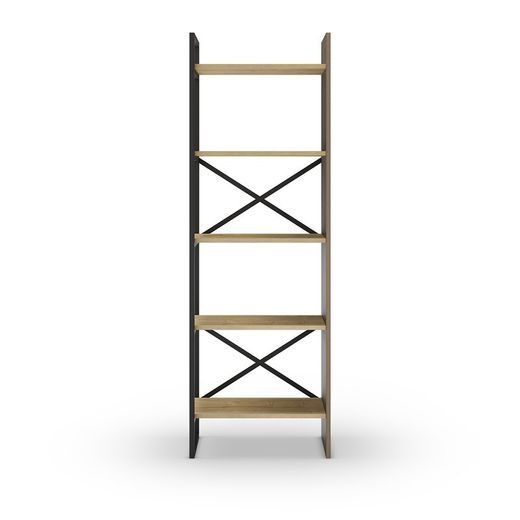 Librería, 58 x 35 x 175 cm, de madera y metal en negro y natural | Colección Ara