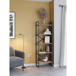 Librería, 58 x 35 x 175 cm, de madera y metal en negro y natural | Colección Ara