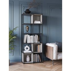 Libreria, 70,5 x 39 x 179 cm, in legno e metallo, colore nero e crema | Collezione Anya