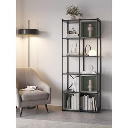 Librería, 70,5 x 39 x 179 cm, de madera y metal en negro y verde | Colección Anya
