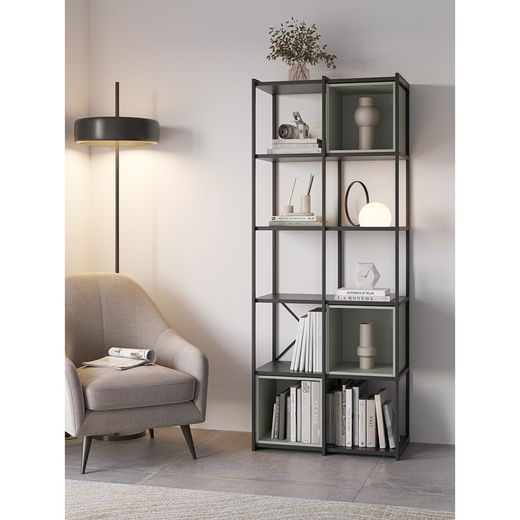 Librería, 70,5 x 39 x 179 cm, de madera y metal en negro y verde | Colección Anya