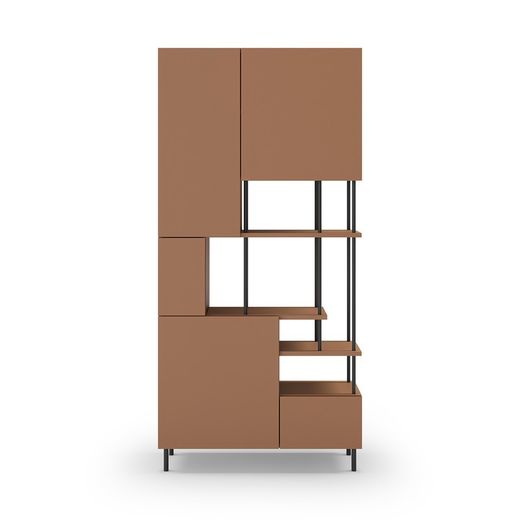 Librería, 84 x 34 x 175 cm, de madera en terracota | Colección Perla