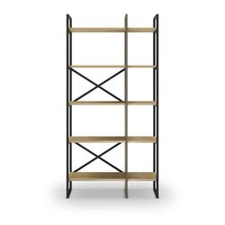 Librería, 87,5 x 35 x 175 cm, de madera y metal en negro y natural | Colección Ara