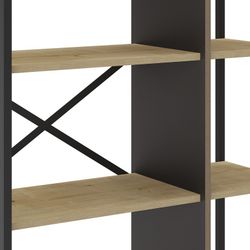 Librería, 87,5 x 35 x 175 cm, de madera y metal en negro y natural | Colección Ara