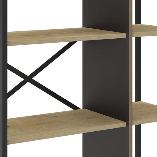 Librería, 87,5 x 35 x 175 cm, de madera y metal en negro y natural | Colección Ara