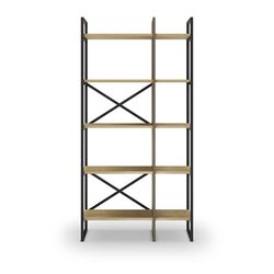 Librería, 87,5 x 35 x 175 cm, de madera y metal en negro y natural | Colección Ara