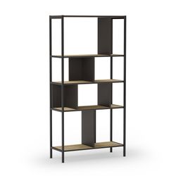 Librería, 88 x 35 x 175 cm, de madera y metal en negro y color roble | Colección Alabama