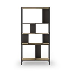 Librería, 88 x 35 x 175 cm, de madera y metal en negro y color roble | Colección Alabama