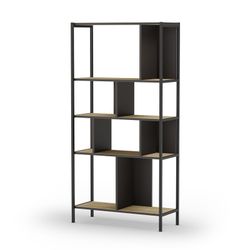 Librería, 88 x 35 x 175 cm, de madera y metal en negro y color roble | Colección Alabama