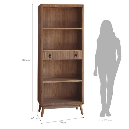 Librería Decorativa de Pared en Madera y Metal Pärumm Lessime 75x40x189 cm 4 Baldas y 1 Cajón Diseño Vintage