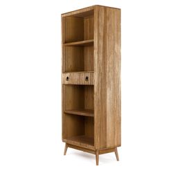 Librería Decorativa de Pared en Madera y Metal Pärumm Lessime 75x40x189 cm 4 Baldas y 1 Cajón Diseño Vintage