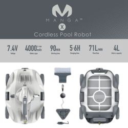 Robot de nettoyage de piscine Kokido Manga X, batterie, plastique gris, 90 min