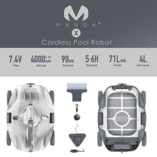 Robot de nettoyage de piscine Kokido Manga X, batterie, plastique gris, 90 min
