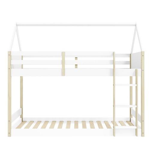 Litera cabaña, 197,4 x 103,4 x 174,9 cm, de madera en blanco y natural | Colección Sila