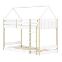 Litera cabaña, 197,4 x 103,4 x 174,9 cm, de madera en blanco y natural | Colección Sila