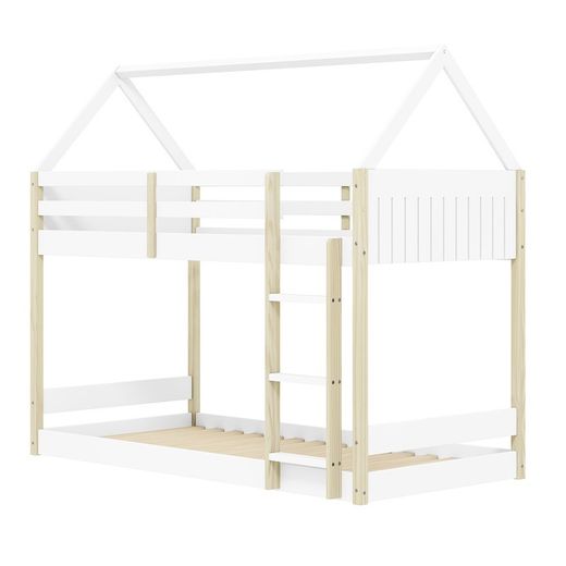 Litera cabaña, 197,4 x 103,4 x 174,9 cm, de madera en blanco y natural | Colección Sila