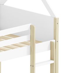 Litera cabaña, 197,4 x 103,4 x 174,9 cm, de madera en blanco y natural | Colección Sila