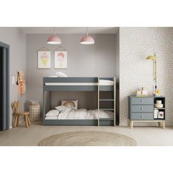 Litera para colchón de 90 cm, 197 x 107,4 x 131,5 cm, de madera de pino en verde  | Colección Angel