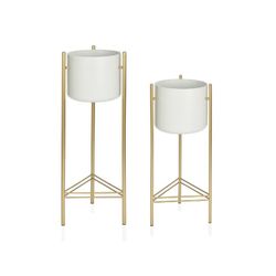 Vaso da fiori, 28 x 28 x 80 cm, in metallo bianco e dorato | Collezione Gold