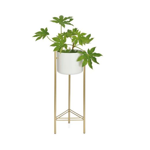 Vaso da fiori, 28 x 28 x 80 cm, in metallo bianco e dorato | Collezione Gold