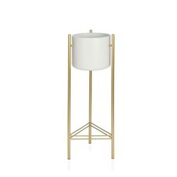 Vaso da fiori, 28 x 28 x 80 cm, in metallo bianco e dorato | Collezione Gold