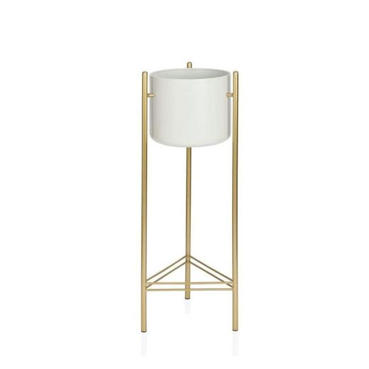 Vaso da fiori, 28 x 28 x 80 cm, in metallo bianco e dorato | Collezione Gold