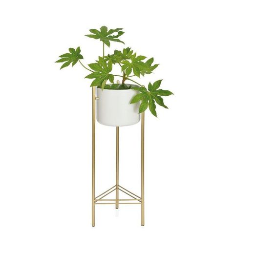 Vaso da fiori, 28 x 28 x 80 cm, in metallo bianco e dorato | Collezione Gold