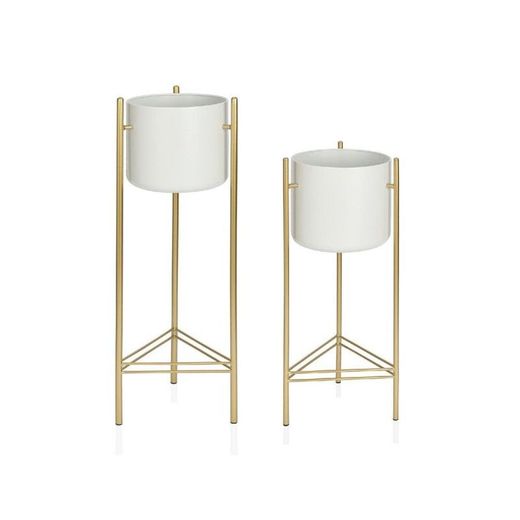 Vaso da fiori, 28 x 28 x 80 cm, in metallo bianco e dorato | Collezione Gold