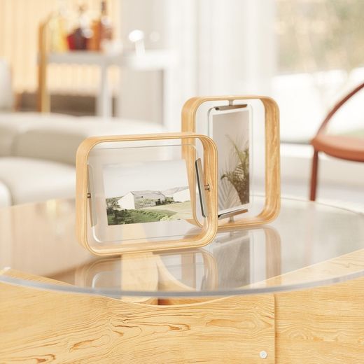 Marco de fotos, 19 x 24 x 5 cm, de madera de haya y cristal en natural claro | Colección Bellwood