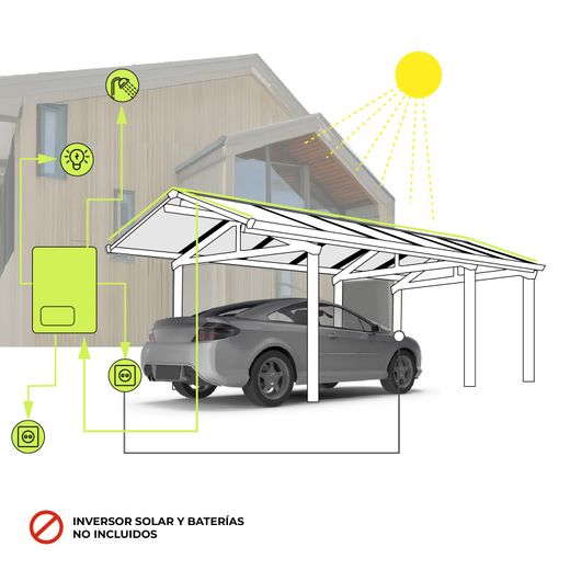 Marquesina Solar Gardiun Techno Becquerel I 340x712x277 cm para Cochera con Paneles Fotovoltaicos y Estructura de Aluminio 30 mm | Sistema de Evacuación de Aguas Pluviales