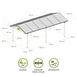 Marquesina Solar Gardiun Techno Becquerel I 340x712x277 cm para Cochera con Paneles Fotovoltaicos y Estructura de Aluminio 30 mm | Sistema de Evacuación de Aguas Pluviales