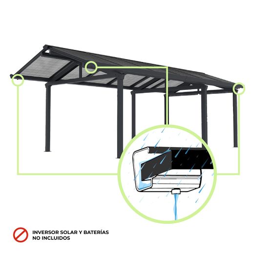 Marquesina Solar Gardiun Techno Becquerel I 340x712x277 cm para Cochera con Paneles Fotovoltaicos y Estructura de Aluminio 30 mm | Sistema de Evacuación de Aguas Pluviales