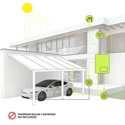 Marquesina Solar Gardiun Techno Becquerel II 331x596x350 cm para Cochera con Paneles Fotovoltaicos y Estructura de Aluminio 30 mm, Incluye Sistema de Evacuación de Aguas Pluviales