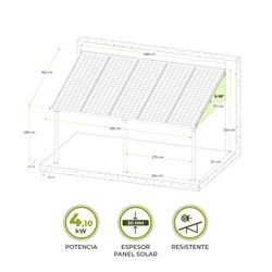 Marquesina Solar Gardiun Techno Becquerel II 331x596x350 cm para Cochera con Paneles Fotovoltaicos y Estructura de Aluminio 30 mm, Incluye Sistema de Evacuación de Aguas Pluviales