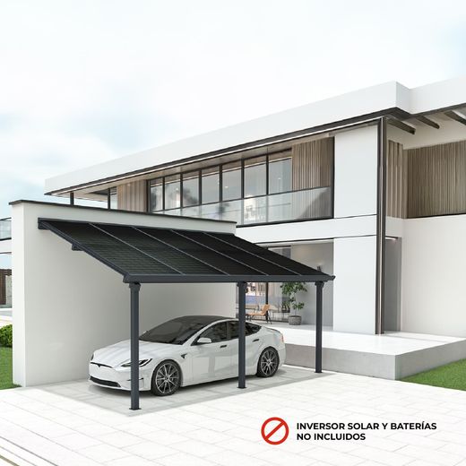 Marquesina Solar Gardiun Techno Becquerel II 331x596x350 cm para Cochera con Paneles Fotovoltaicos y Estructura de Aluminio 30 mm, Incluye Sistema de Evacuación de Aguas Pluviales