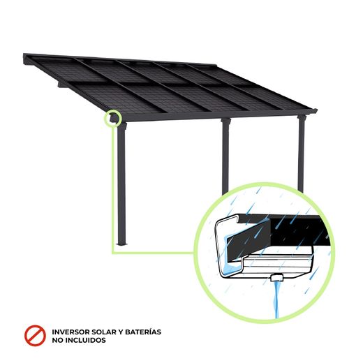 Marquesina Solar Gardiun Techno Becquerel II 331x596x350 cm para Cochera con Paneles Fotovoltaicos y Estructura de Aluminio 30 mm, Incluye Sistema de Evacuación de Aguas Pluviales