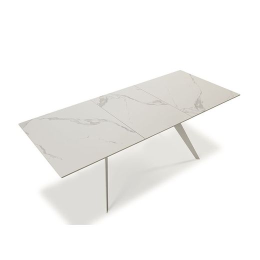 Mesa, 160/220 x 90 x 76 cm, de cerámica y metal en blanco  | Colección Lula