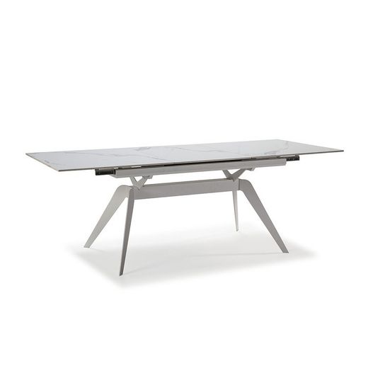 Mesa, 160/220 x 90 x 76 cm, de cerámica y metal en blanco  | Colección Lula