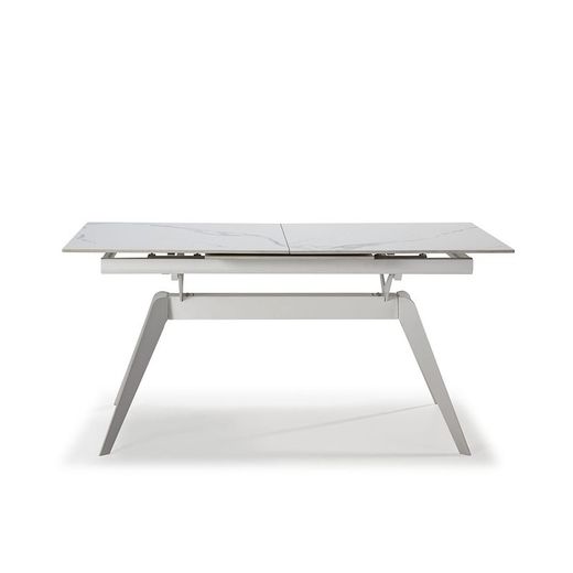 Mesa, 160/220 x 90 x 76 cm, de cerámica y metal en blanco  | Colección Lula