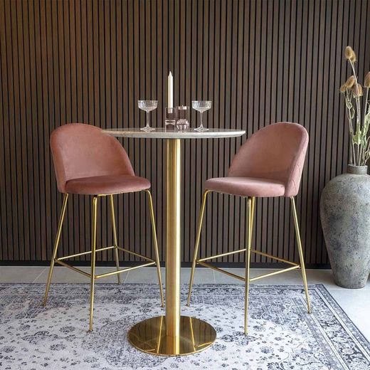 Mesa alta redonda, 70 x 70 x 105 cm, de madera y acero en blanco y dorado | Colección  Bolzano