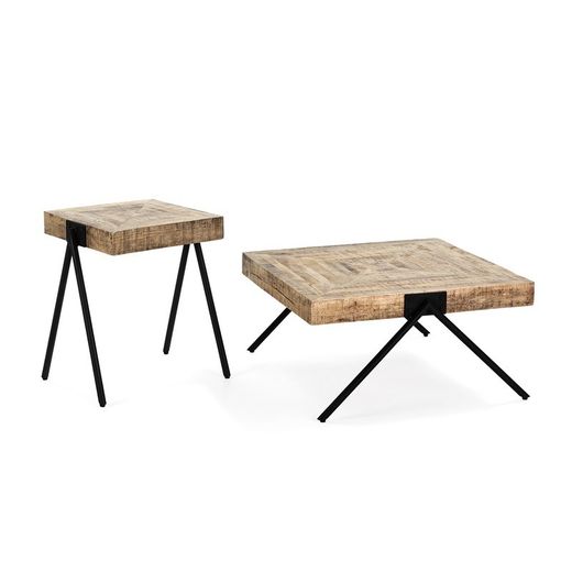 Tavolino, 45 x 51 x 60 cm, in legno di mango e metallo naturale | Collezione Indra