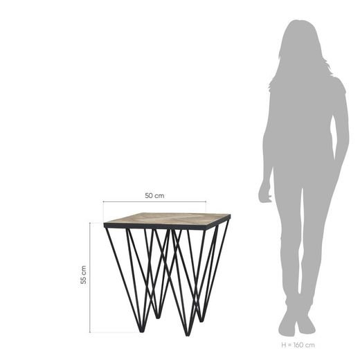 Tavolino, 50 x 50 x 55 cm, in olmo riciclato e ferro in naturale e nero | Collezione Sax