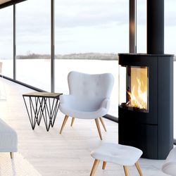 Tavolino, 50 x 50 x 55 cm, in olmo riciclato e ferro in naturale e nero | Collezione Sax