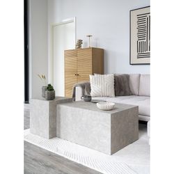 Tavolino quadrato, 40 x 40 x 45 cm, in legno effetto marmo beige | Collezione Prague